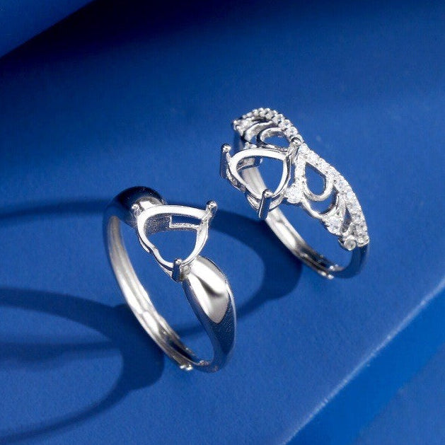 925 Sterling Silver Heart-Shaped Ring Mount for Jade/Crystal DIY