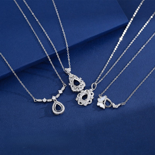 925 Sterling Silver Pendant Mount for 6x8mm Pear Gemstone, Minimalist DIY Collarbone Chain