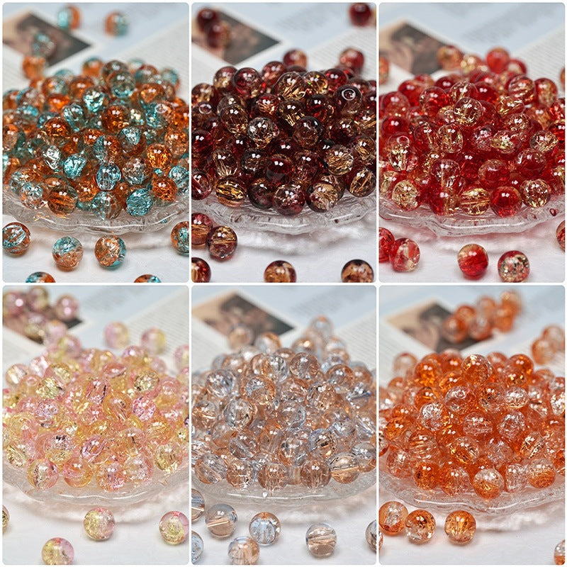 (200pcs)8/10mm Ice Crack Burst Crystal Glass Round Beads
