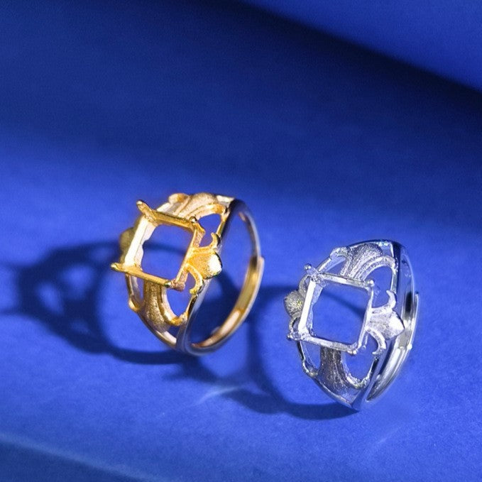 925 Sterling Silver Iris Ring Mount for 8mm Square Gemstone, Fine Brushed Finish