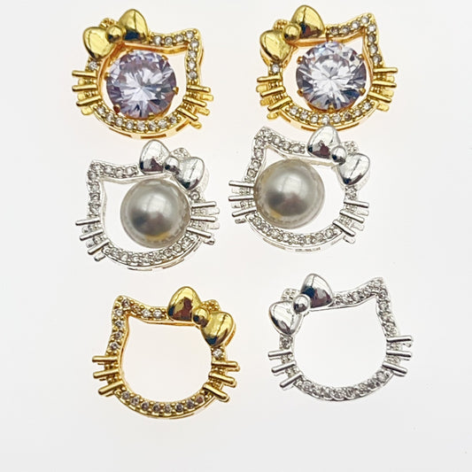 (2pcs)CZ-Set Hollow Cat Head Bead Cap