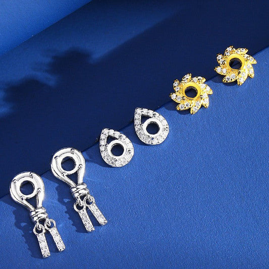 925 Sterling Silver Earrings Mount for 4mm Round Crystal/Diamond, Luxury Fashion DIY