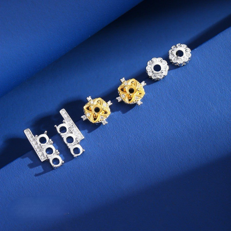 925 Sterling Silver Earring Mount for 3mm Round Natural Stone/Jade/Crystal