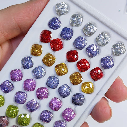 5A 8mm Pave Square Foil-Back Loose CZ Stone - 2pcs