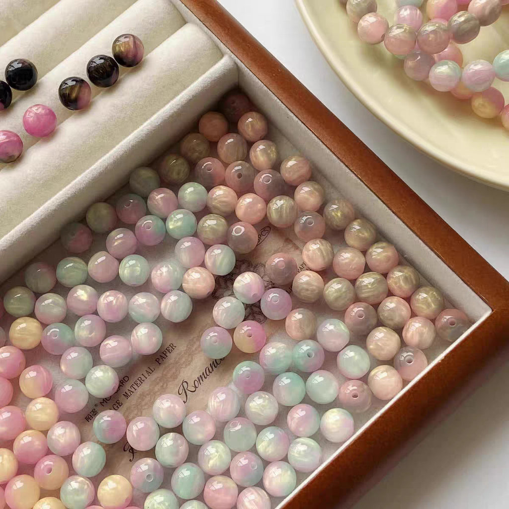 (50pcs)8/10/12/16MM Gilded Resin Beads- Oil-Painted Hues
