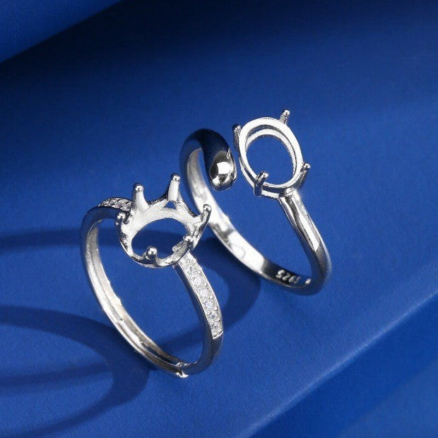 925 Sterling Silver Ring Mount for 6x8mm Oval Gemstone, Unset Minimalist Luxury DIY