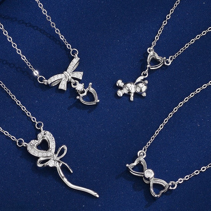 925 Sterling Silver Semi-finished Pendant Mount for 5mm Heart Gemstone, Minimalist DIY Collarbone Chain