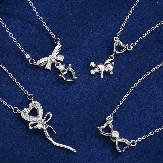 925 Sterling Silver Semi-finished Pendant Mount for 5mm Heart Gemstone, Minimalist DIY Collarbone Chain
