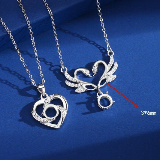 925 Sterling Silver Swan Necklace Mount for 6mm Heart Gemstone, Minimalist DIY Collarbone Chain
