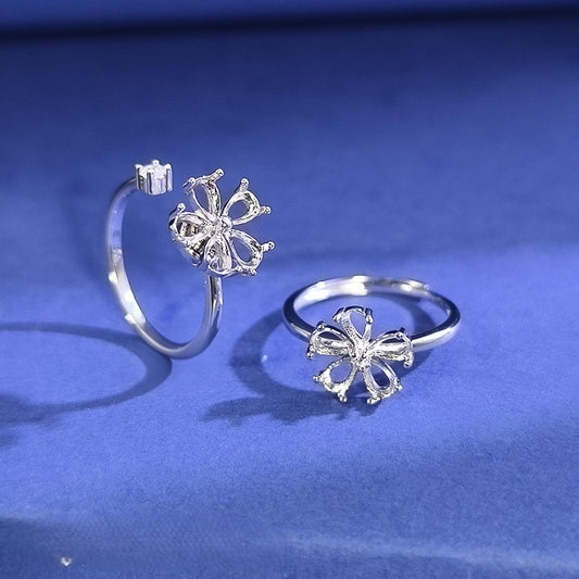 925 Sterling Silver Five-Petal Ring Mount for 3x5mm Pear Gemstone, Simple & Versatile DIY