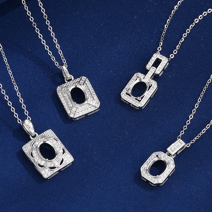 925 Sterling Silver Necklace Pendant Mount for 6x8mm Oval Gemstone