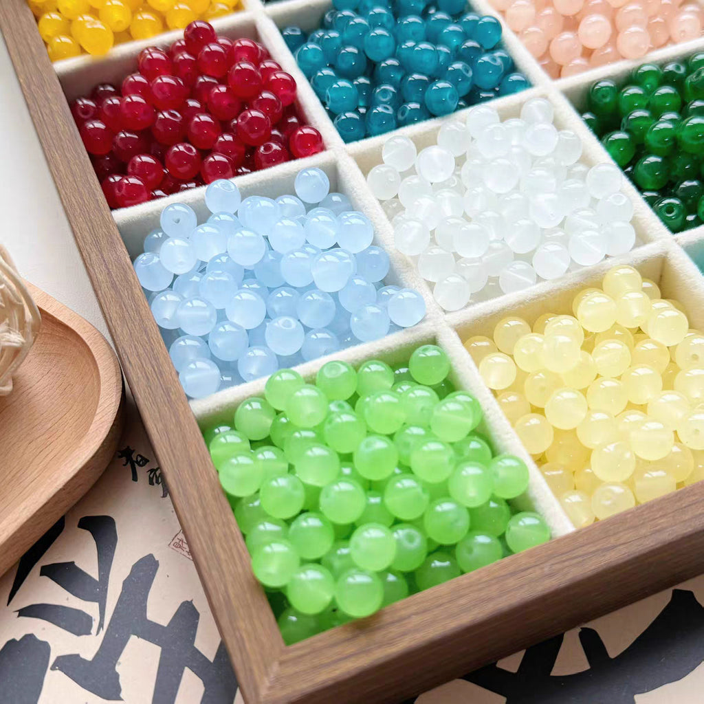 (200pcs)6-12mm Chalcedony Crystal Round Beads - Jade-like Series