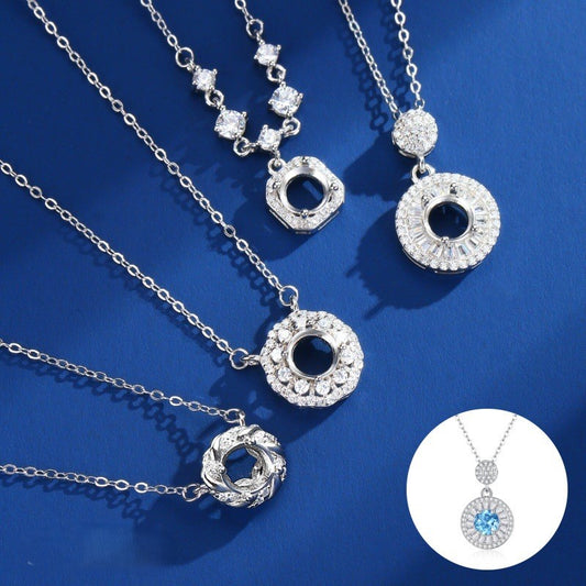 925 Sterling Silver Necklace Pendant Mount for 6mm Round Gemstone, Semi-finished Minimalist DIY