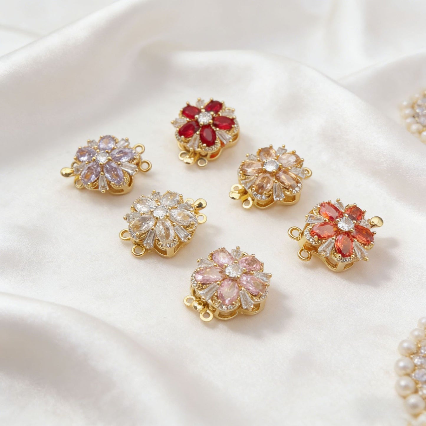 Stamen CZ Flower Double-Row Pin Clasp