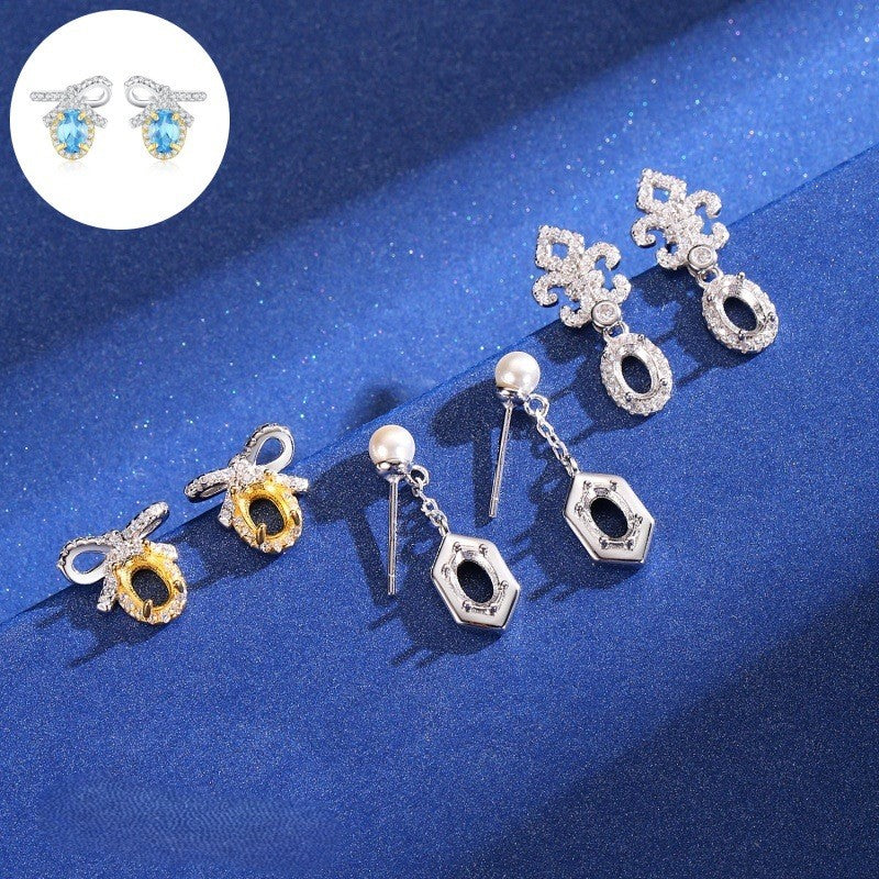 925 Sterling Silver Earring Mount for 4x6mm Oval Gemstone, Geometric Minimalist Multiple Styles