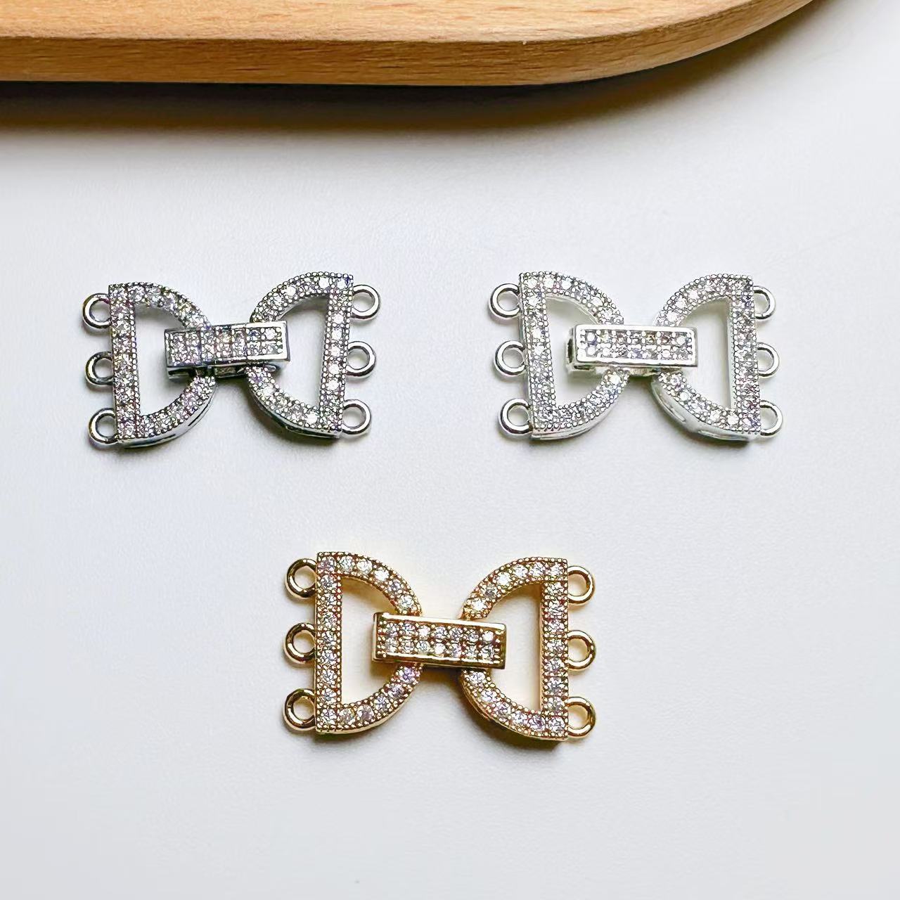 Paved CZ Three-Row CZ Bow Jewelry Clasp