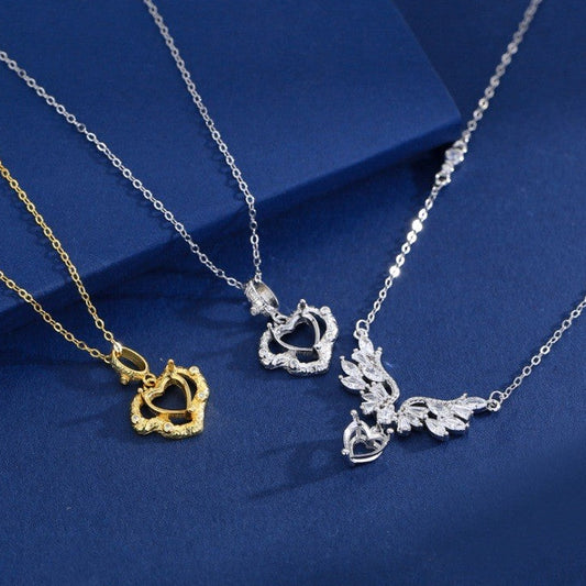 925 Sterling Silver Pendant Mount for 7mm Heart Gemstone, Minimalist DIY Collarbone Chain