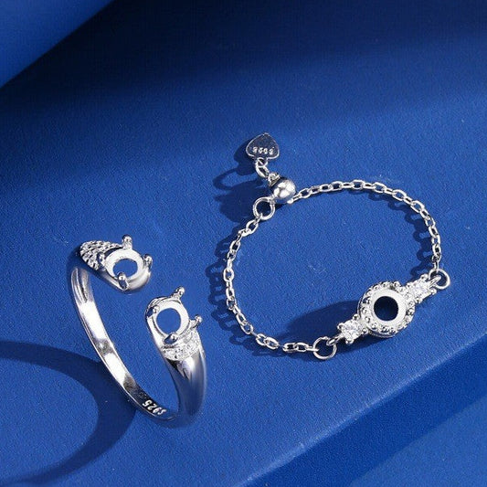925 Sterling Silver Ring Mount for 4mm Round Gemstone, Adjustable Chain Shank Minimalist DIY
