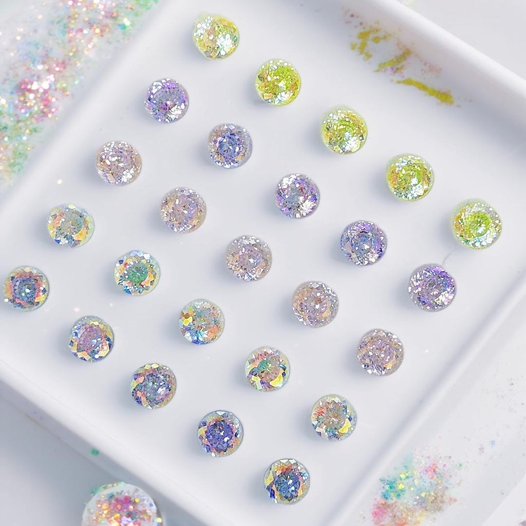 5A 6-8mm Round Iridescent Coated Nest Cut Loose CZ Stone - 2pcs