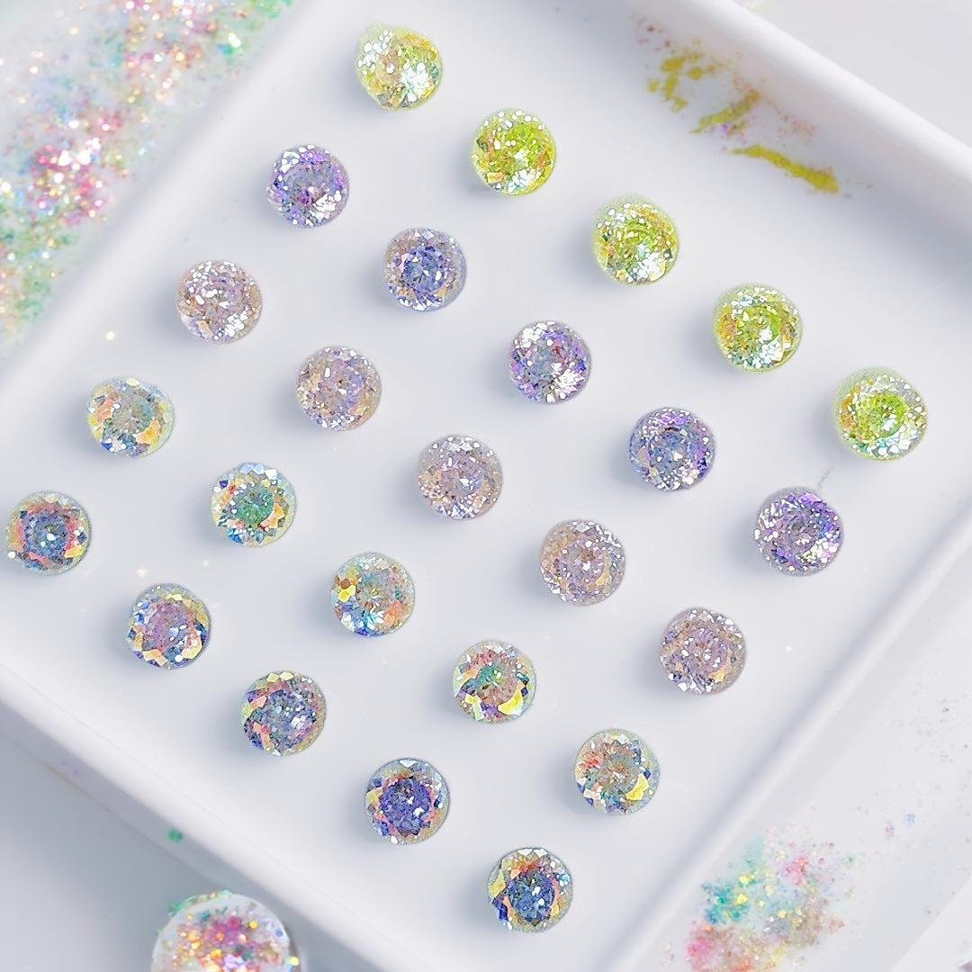 5A 6-8mm Round Iridescent Coated Nest Cut Loose CZ Stone - 2pcs