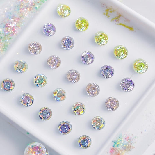 5A 6-8mm Round Iridescent Coated Nest Cut Loose CZ Stone - 2pcs