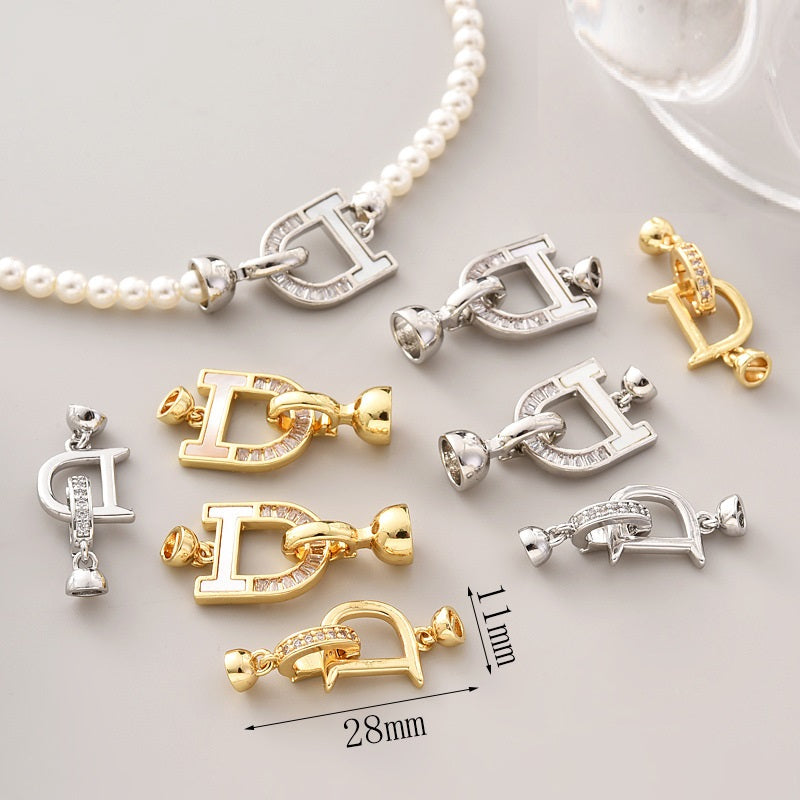 D-shape Paved CZs Clasp Set - 2pcs