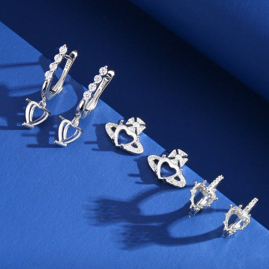 925 Sterling Silver Earring Mount for 6mm Heart Gemstone, Love-Shape Luxury DIY