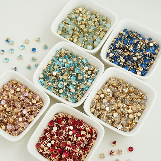 (30pcs)3MM Round Gold Base Prong-set CZs