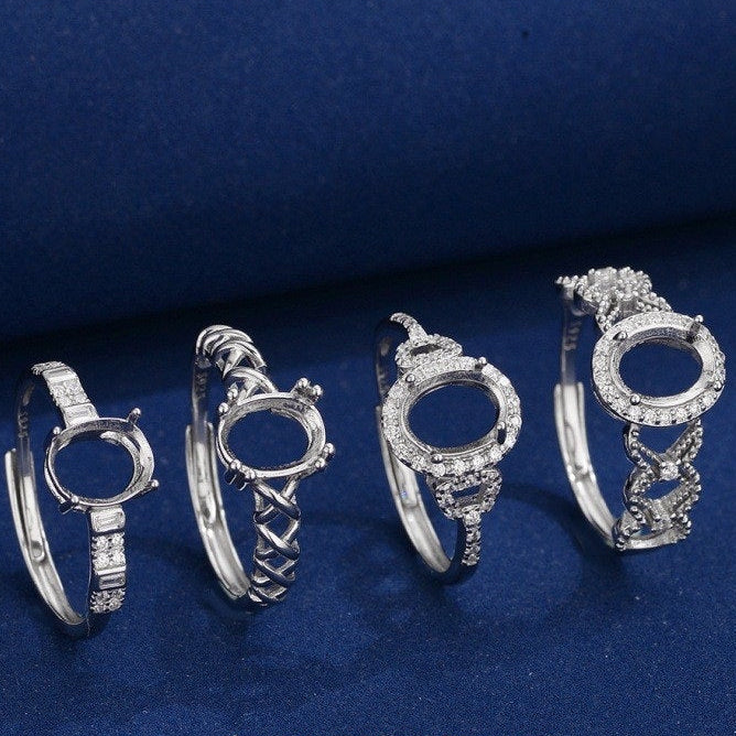 Solid 925 Sterling Silver Blank Ring Setting for 6x8MM Oval Diamond