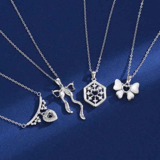 925 Sterling Silver Butterfly Mother-of-Pearl Necklace Mount for 5mm Heart Gemstone DIY Collarbone Chain