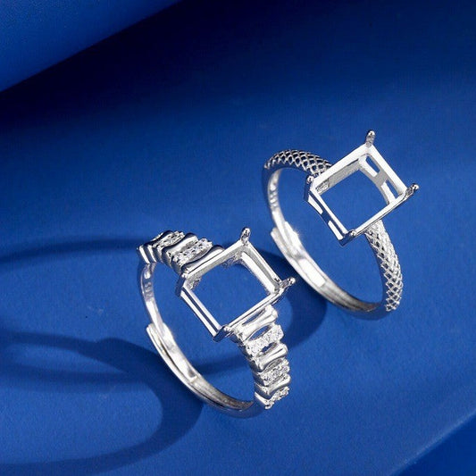 925 Sterling Silver Ring Mount for 7x9mm Rectangle Gemstone