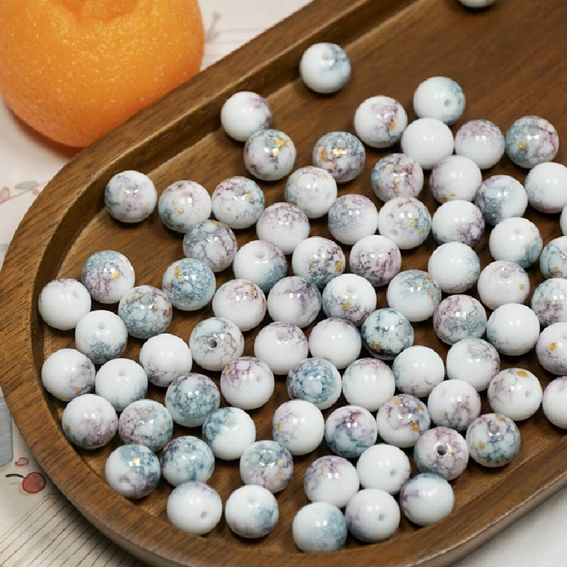 (100pcs)10mm Ink-Wash Tie-dye Glass Round Beads