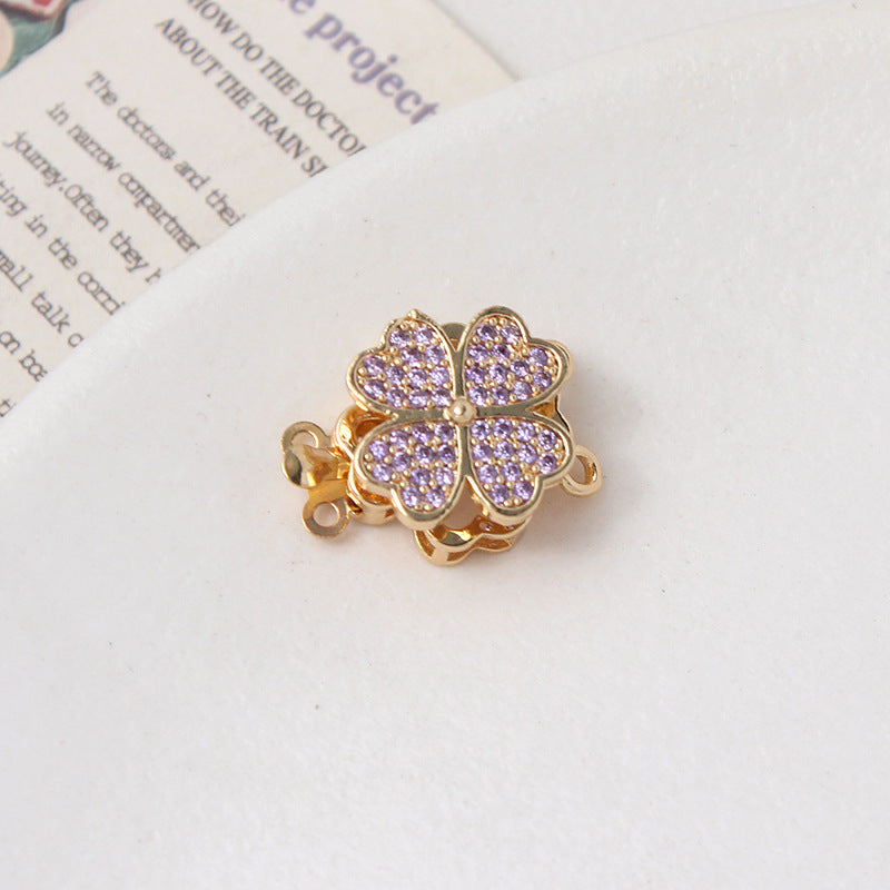 Light Luxury Zircon-Filled Rotatable Four-Leaf Flower