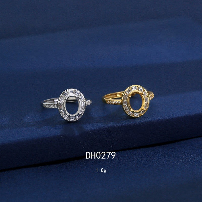 925 Sterling Silver Ring Mount for 6x8mm Oval Gemstone, French-Style Luxury DIY