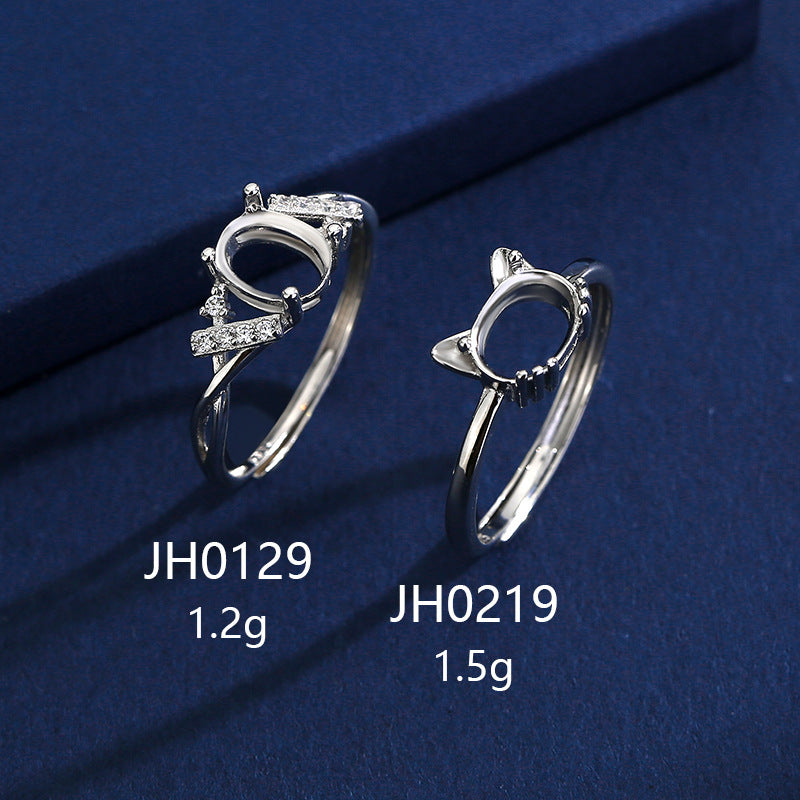 925 Sterling Silver Cat Ear Ring Mount for 6x8mm Oval Gemstone, Designer DIY
