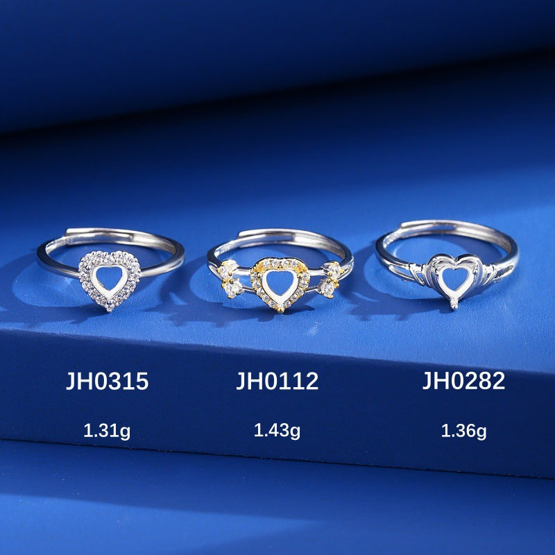 925 Sterling Silver Ring Mount for 5mm Heart Natural Stone/Jade, Minimalist Luxury DIY