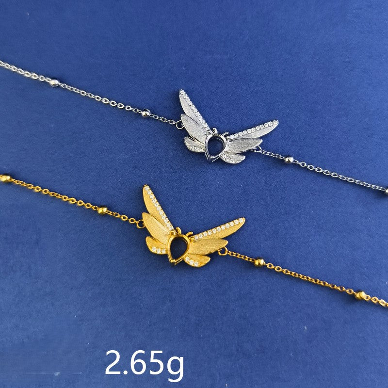 925 Sterling Silver “Firefly" Bracelet Mount for 5x7mm Pear Gemstone, Brushed Finish