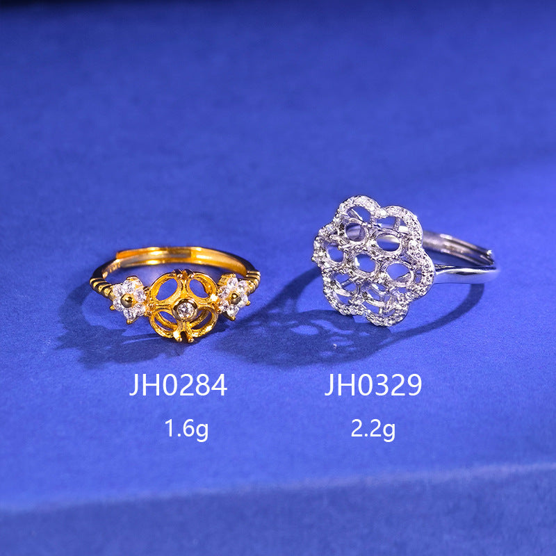 925 Sterling Silver Ring Mount for 3x4mm Oval Gemstone, Petal Surround-Paved Luxury DIY