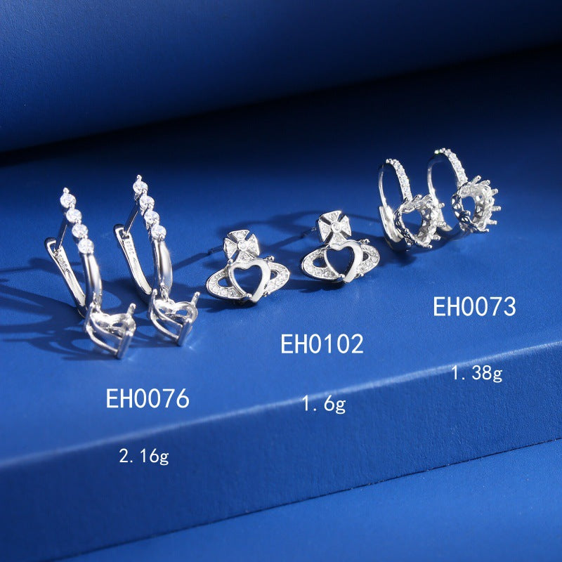 925 Sterling Silver Earring Mount for 6mm Heart Gemstone, Love-Shape Luxury DIY
