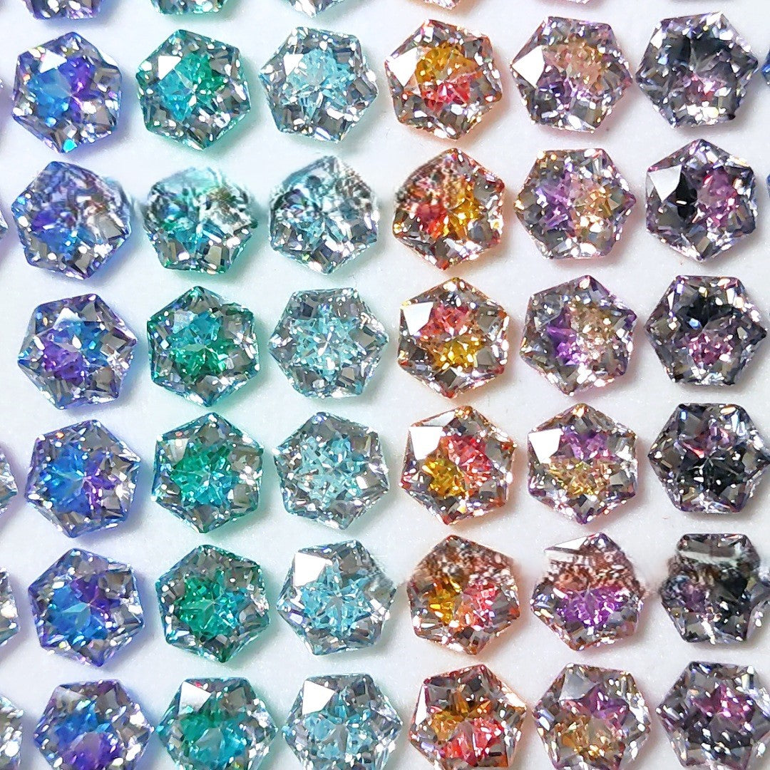 5A 6mm Gradient Hexagram Cut Sandwich Snowflake Loose CZ Stone - 2pcs