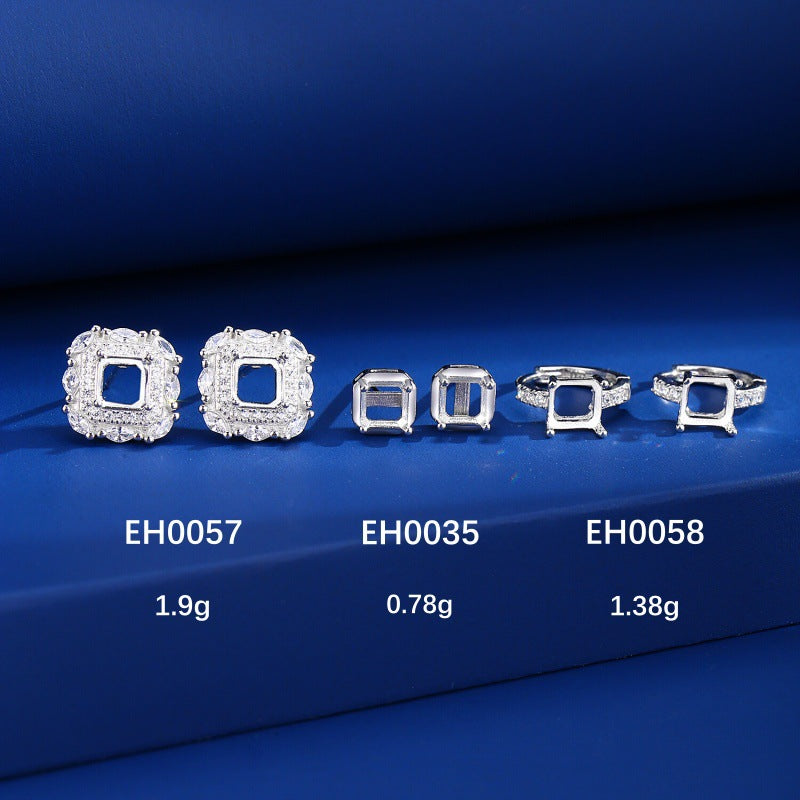 925 Sterling Silver Earrings Mount for 5mm Square Gemstone, Multiple Fashion Styles DIY