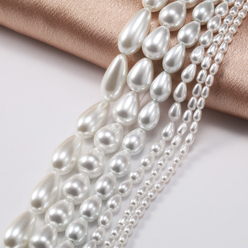 (20pcs)High-Luster Oval Imitation Pearl Drop Bead - Creamy White