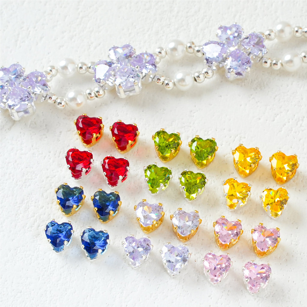 (100pcs)5MM Heart Prong-Set CZ with Silver & Gold Base