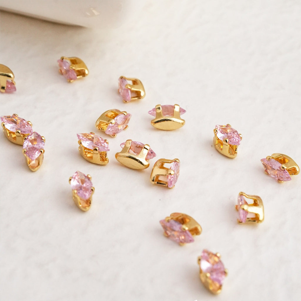 (30pcs)3x6mm 4-prong Gold Base Marquise Prong-Set Zircon