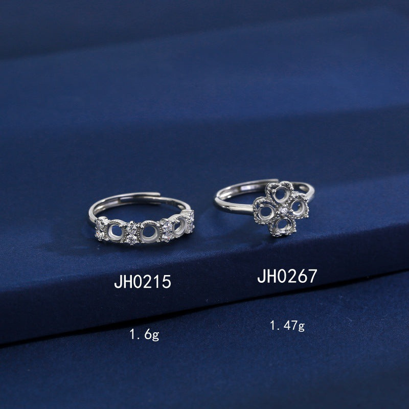 925 Sterling Silver Four-Leaf Clover Ring Mount for 3mm Round Gemstone, Luxury Designer DIY