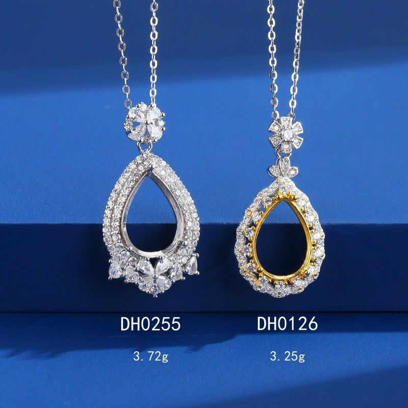 925 Sterling Silver Necklace Pendant Mount for 10x14mm Pear Gemstone, Unset Delicate Luxury