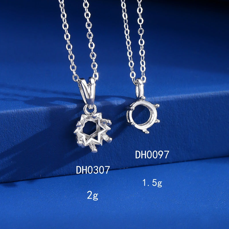 925 Sterling Silver Six-Prong Pendant Mount for 6mm Round Gemstone, Minimalist DIY Collarbone Chain