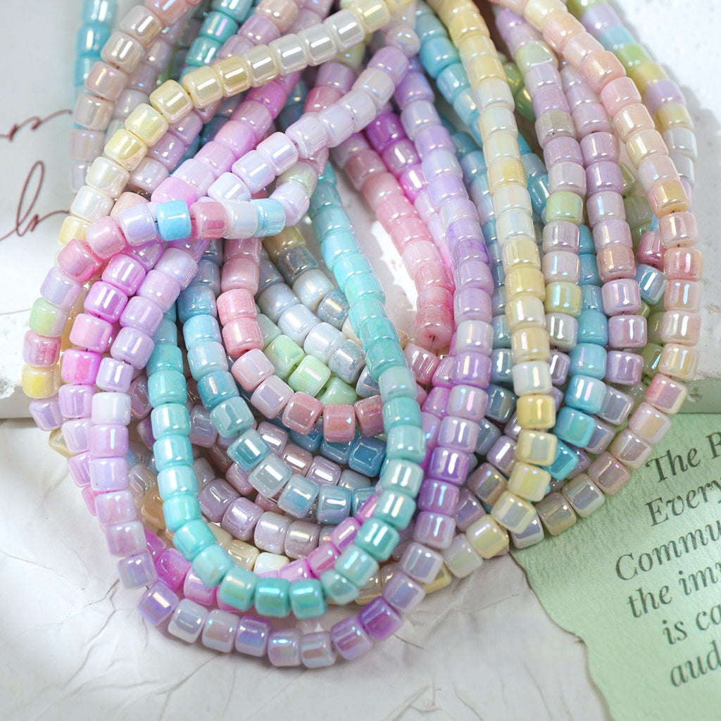 (100pcs)4mm Crystal Porcelain Effect Glass Barrel Beads