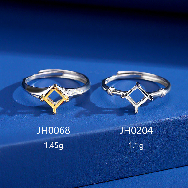 925 Sterling Silver Ring Mount for 5mm Square Gemstone, Unset Minimalist Luxury DIY