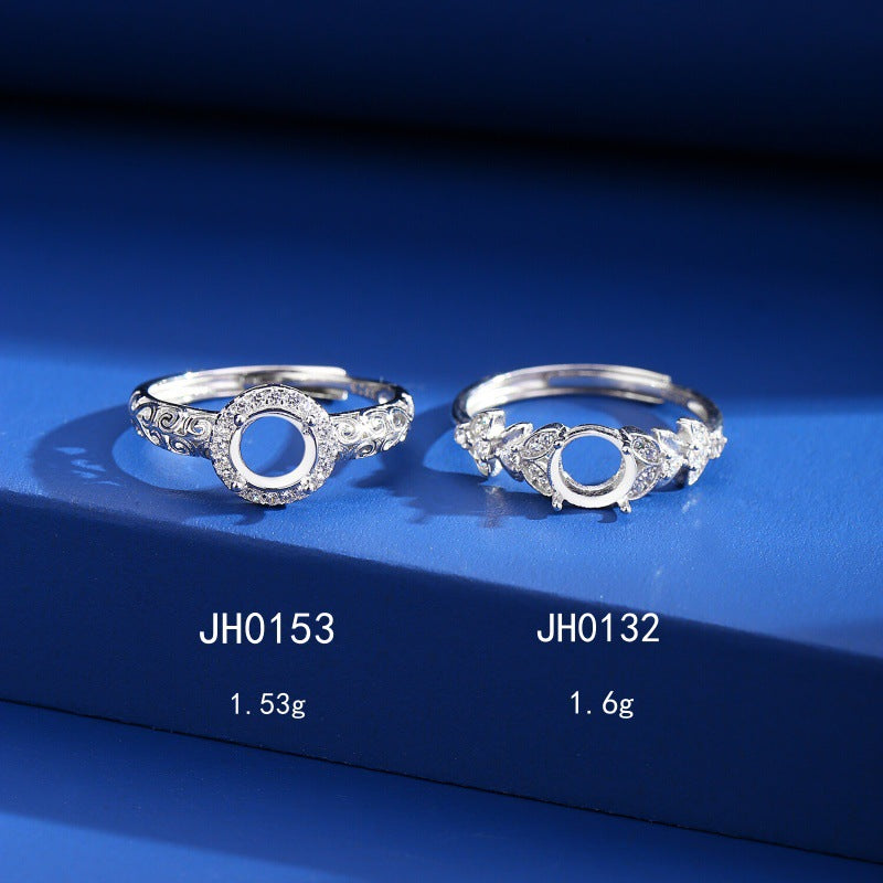 925 Sterling Silver Ring Mount for 6mm Round Gemstone, Adjustable White Gold-plated Minimalist DIY